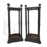 A pair of 19th century cast iron umbrella/stick stands, h. 58 cm, w. 22 cm, d. 22 cmOne stand with