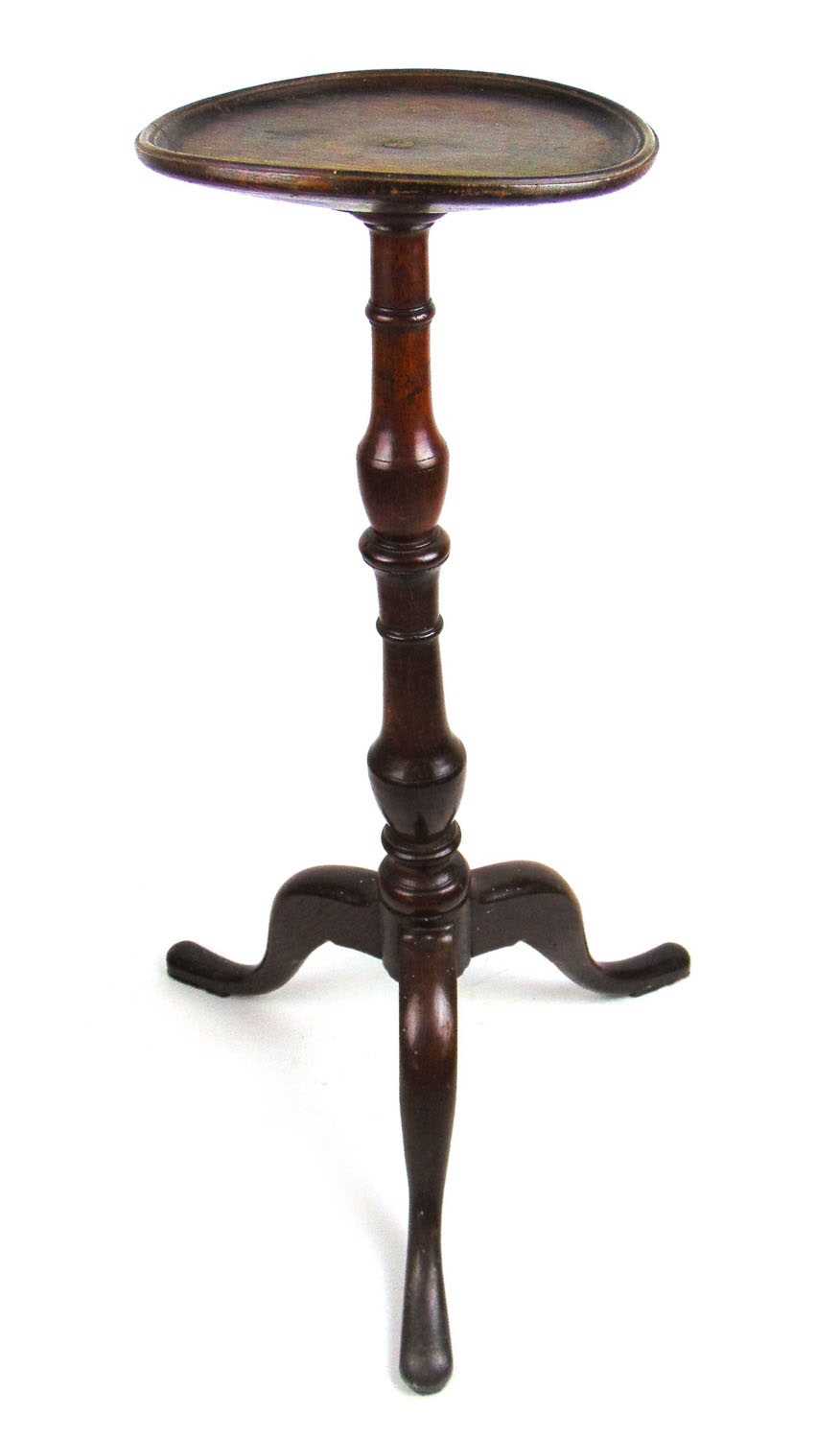An 18th century and later oak candle stand, the dish top over a turned column and three legs, h. - Image 2 of 2