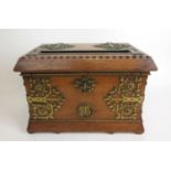 A Victorian oak and brass mounted country house letter box in the manner of A.W.N Pugin, w. 35.5 cm,