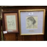 Two framed and glazed pencil drawings of lady's heads by Derrick Hughes and George Higgs