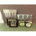 A selection of framed and unframed prints, etc to include continental street scenes, buildings,