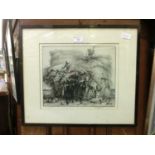 A framed and glazed limited edition etching 5/15 titled 'Stacking Hay' after Percy Smith