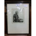 A framed and glazed monochrome etching titled 'Old Age And A Child' after Percy Smith