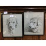 A pair of framed and glazed charcoal and chalk drawings of dogs