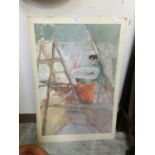 An unframed acrylic on paper of artist's studio