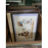 A box containing framed and unframed prints, pictures, watercolours, etc