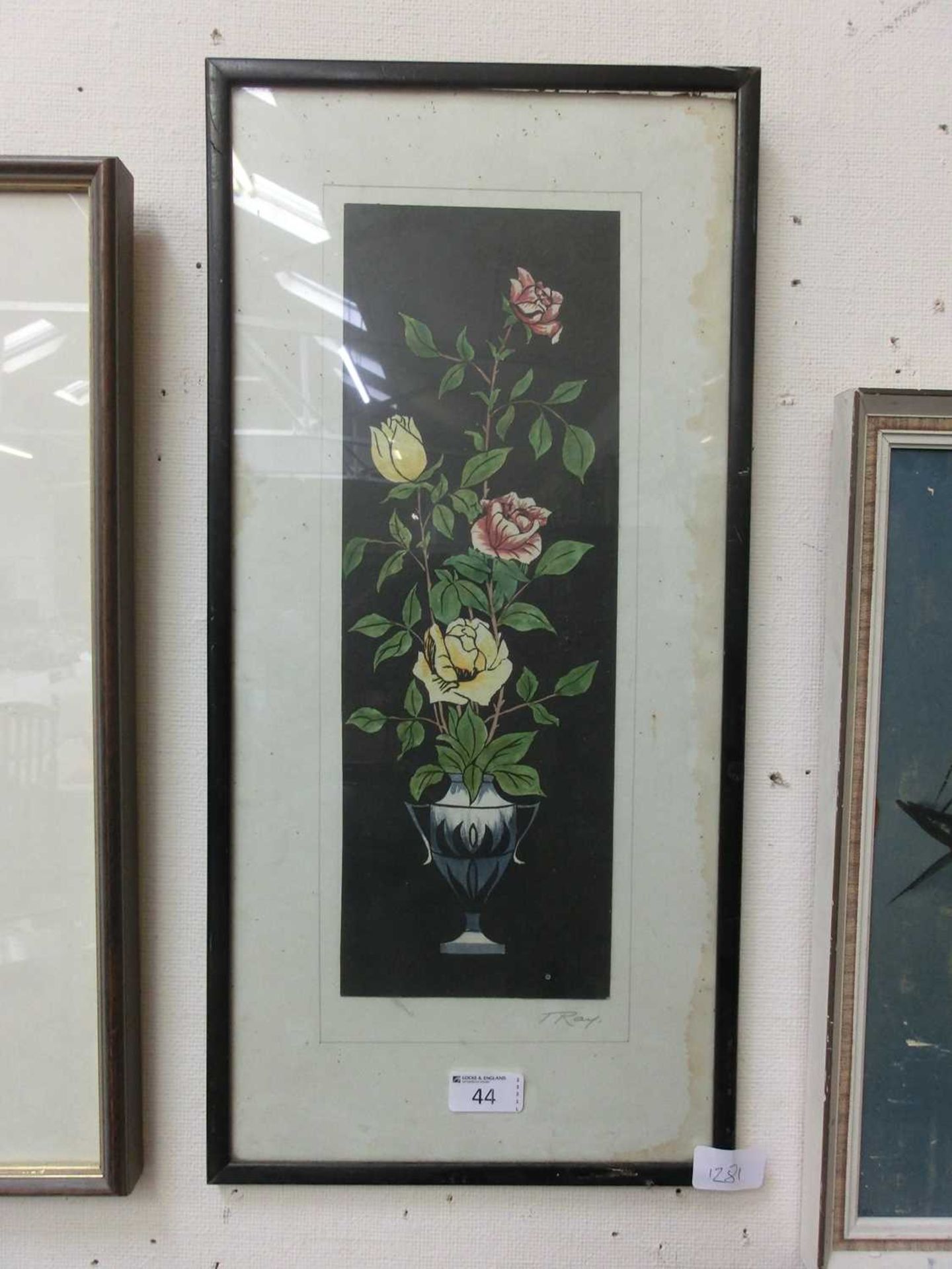 A framed and glazed coloured print of still life signed T.Ray