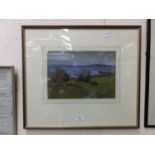 A framed and glazed watercolour of coastal scene signed Ranking