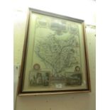 A framed and glazed map of Leicestershire