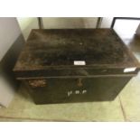 A black metal lockable deed box