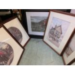 A selection of framed and glazed prints, watercolours, etc, various subjects to include harbour