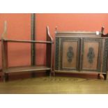 An Edwardian walnut two door cabinet together with a set of oak open bookshelves
