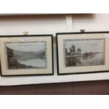 A pair of framed and glazed Japanese prints on silk