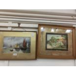 A framed and glazed watercolour of boating scene together with a framed and glazed watercolour of