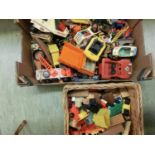 A tray of children's PVC toys, building blocks, etc