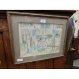 A framed and glazed eastern watercolour of prison scene