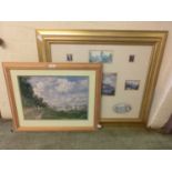 A framed and glazed display of local interest along with a Monet print