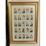 A framed and glazed Will's cigarette card display of actors