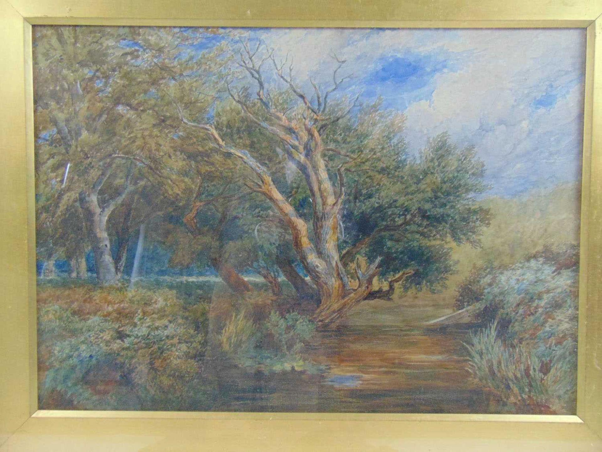 Clive Newcome trees by river watercolour signed 52 cm x 73 cm - Image 2 of 3