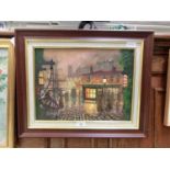 A framed oil on canvas of Victorian street scene signed Singer