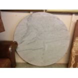 A grey veined white marble circular table top with moulded edge, diameter approximately 135cm