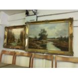 Two ornate gilt framed oil on canvases of river scenes