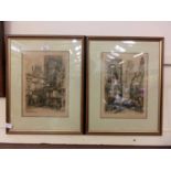 A pair of framed and glazed etchings of Rouen