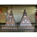 A pair of hammered copper and white metal pyramids with eastern designItems in lot are approximately