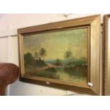 A framed oil on board of country lane scene signed bottom left