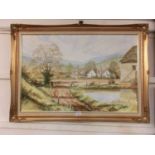 A gilt framed oil on board of farmyard scene signed Mike Knight