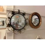 A gilt framed convex mirror along with a mid-20th century metalwork framed mirror
