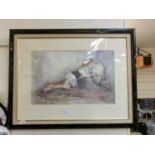 A framed and glazed print of lounging lady by mirror by Francis Boxall