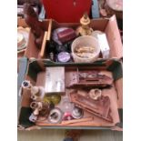 Two trays of assorted items to include table lamps, wooden mirrors, etc