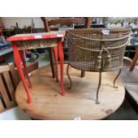 A red painted occasional table with a 'Disney Classic fun' comic design together with a gilt metal