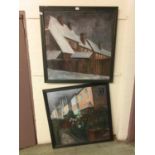 Two mid-20th century framed oils on canvas of buildings