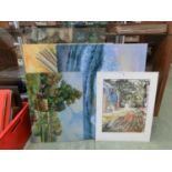 A collection of unframed oils on canvas and board of various subects