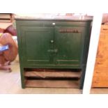 A green painted 19th century cupboard (A/F)