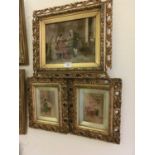 An ornate gilt framed crystoleum along with two ornate gilt framed pictures of children