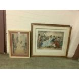 A set of three framed and glazed prints of street scenes, along with a framed and glazed print