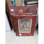 A pair of early 19th century mahogany framed prints of people along with two oriental framed prints