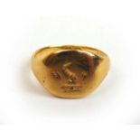 A late 19th/early 20th century 18ct gold seal ring. Approx weight 3.5g. Size J