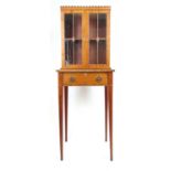 An Edwardian mahogany, rosewood banded and boxwood strung side cabinet, the top with two glazed