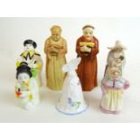 A collection of Royal Worcester candle snuffers to include Mandarin, monks, Japanese Girl, bell