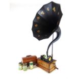 An early 20th century Edison standard phonograph along with approximately 65 wax
