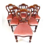 A set of six Victorian mahogany dining chairs, the moulded backs over the serpentine seat