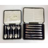 A set of George V silver teaspoons together with a set of Edwardian silver handled knives. Various