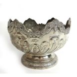 A Victorian silver pedestal bowl having part reeded and floral swag decoration. Hallmarked for