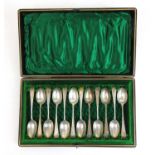 A cased set of twelve Victorian silver teaspoons. Hallmarked for Sheffield 1896, makers mark for