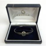 A ladies 9ct white gold Certina mechanical wristwatch with box. Approx weight 16g