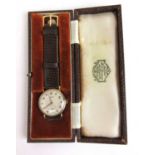 A gentleman's or boy's yellow metal Rotary mechanical wristwatch with fitted box.